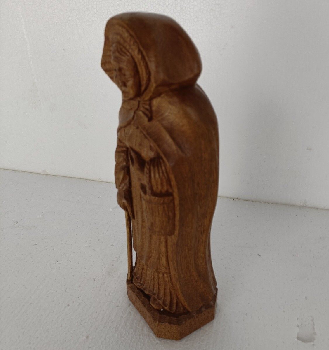 Hand Carved Figurine Statue Sculpture Old Lady With Cane photo Art