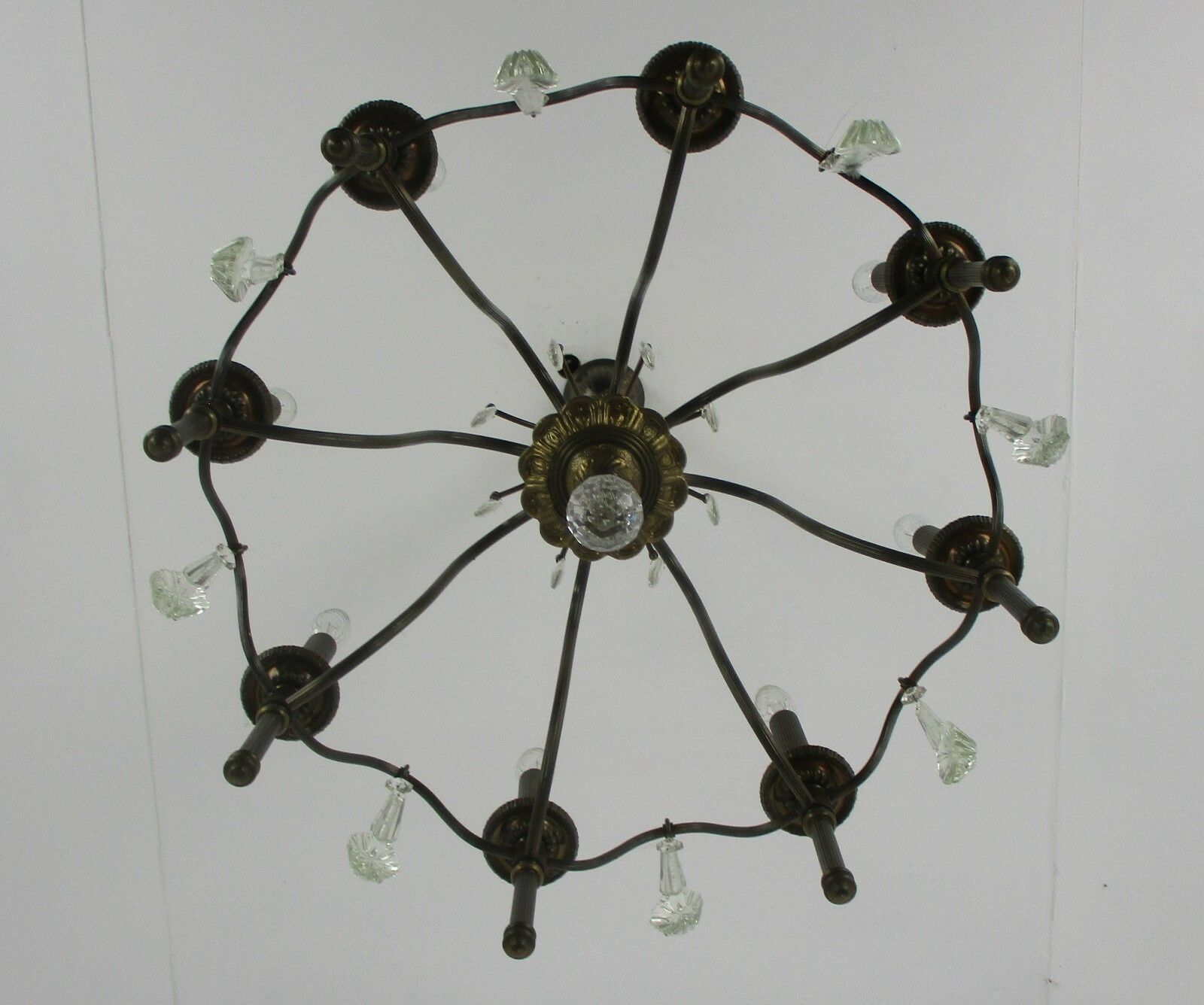 Chandelier 8 Lights Arms  Hollywood Regency Spelter Chandelier Crystal Prisms photo 352.0