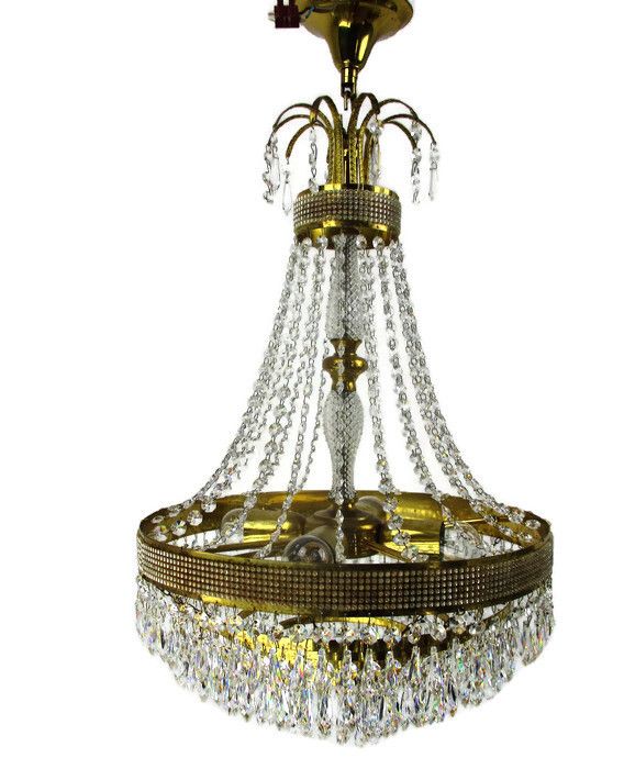 Wedding Chandelier Beaded Basket 6 Tier Crystal Prisms Hollywood Regency