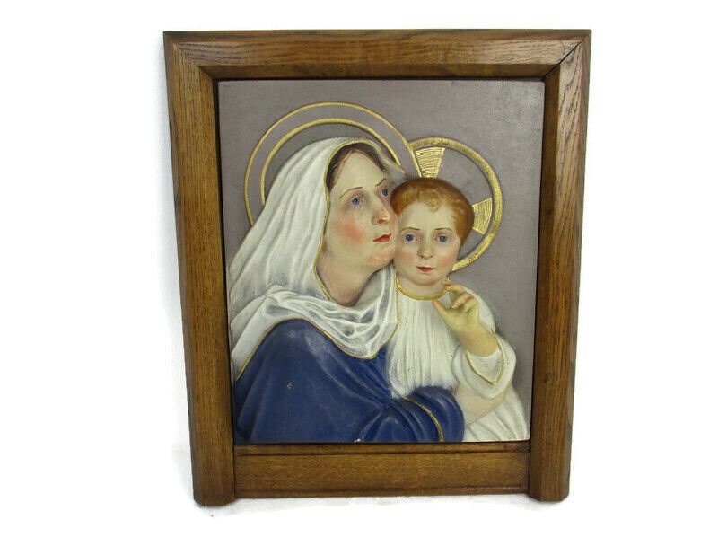 Wall Panel Bas Relief Tableaux Virgin Mary Infant Madonna Infant Plaster Wow
