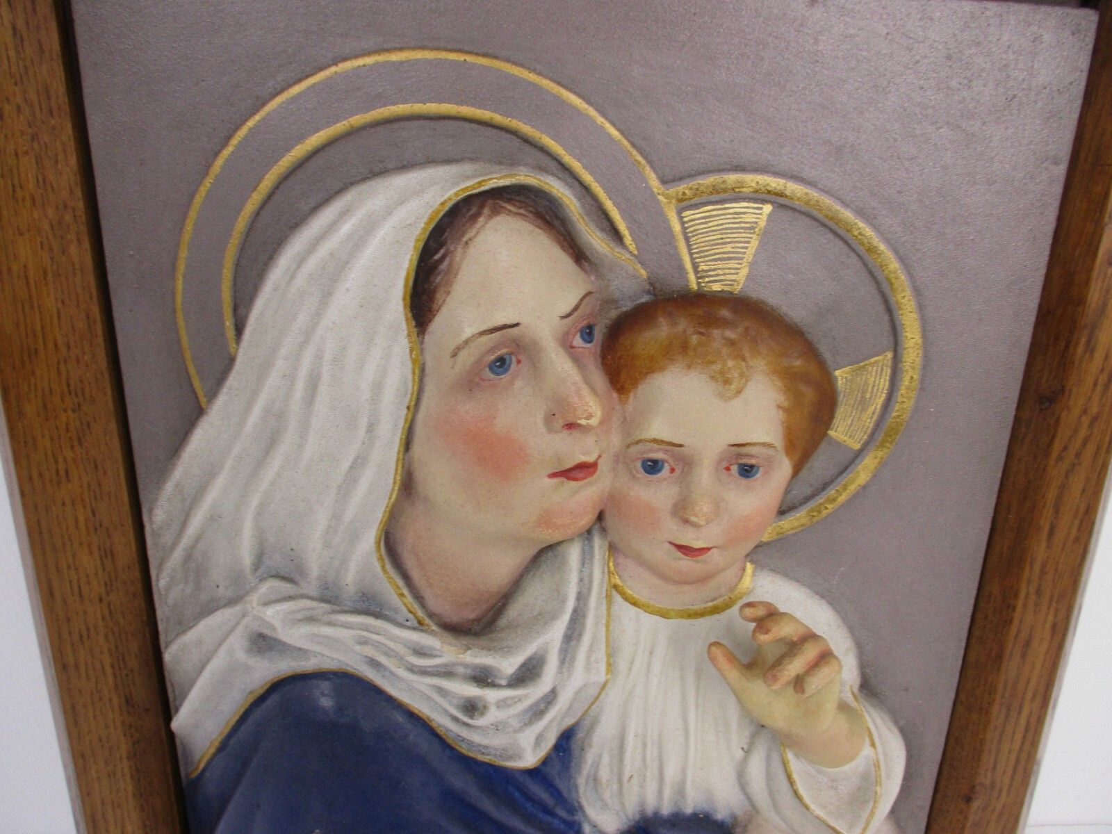 Wall Panel Bas Relief Tableaux Virgin Mary Infant Madonna Infant Plaster Wow photo for sale