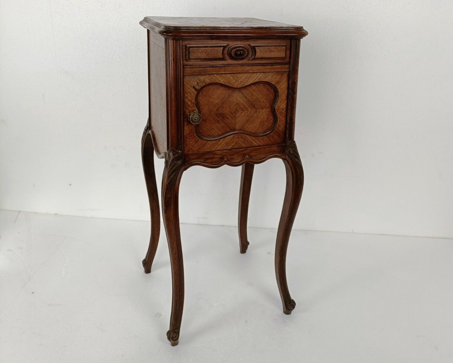Cabinet Side Table Nightstand Queen Anne Style Art Deco Wood Marble Top Antique photo Furniture