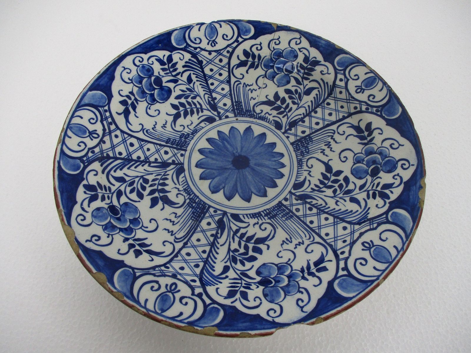 19th Century Delft Wall Hanging Charger Plate Blue White Antique Flower Pattern photo furniture
