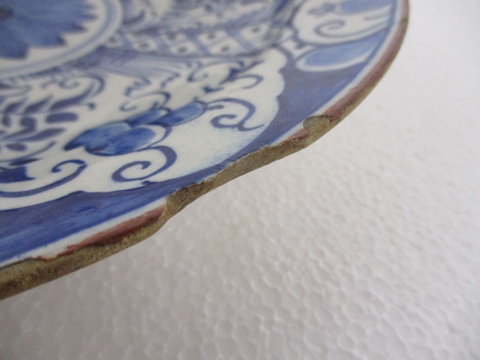 19th Century Delft Wall Hanging Charger Plate Blue White Antique Flower Pattern photo for sale