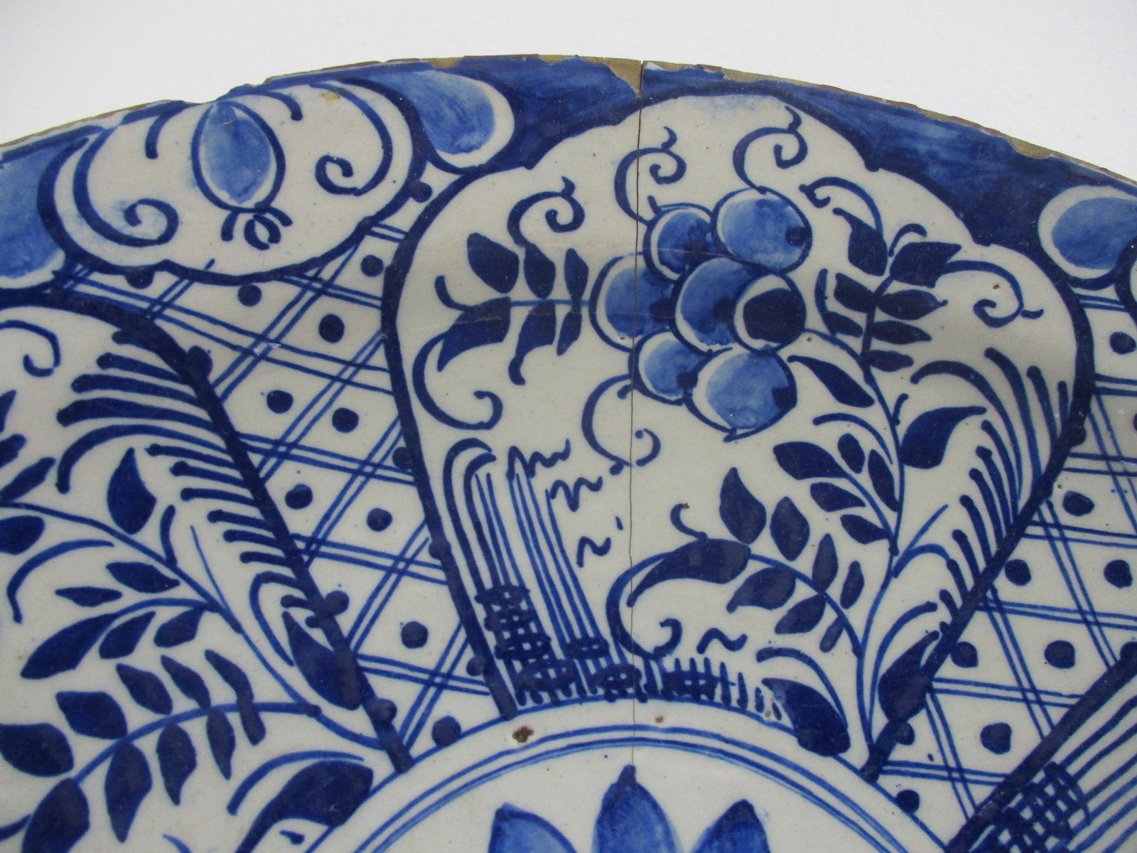 19th Century Delft Wall Hanging Charger Plate Blue White Antique Flower Pattern photo Art
