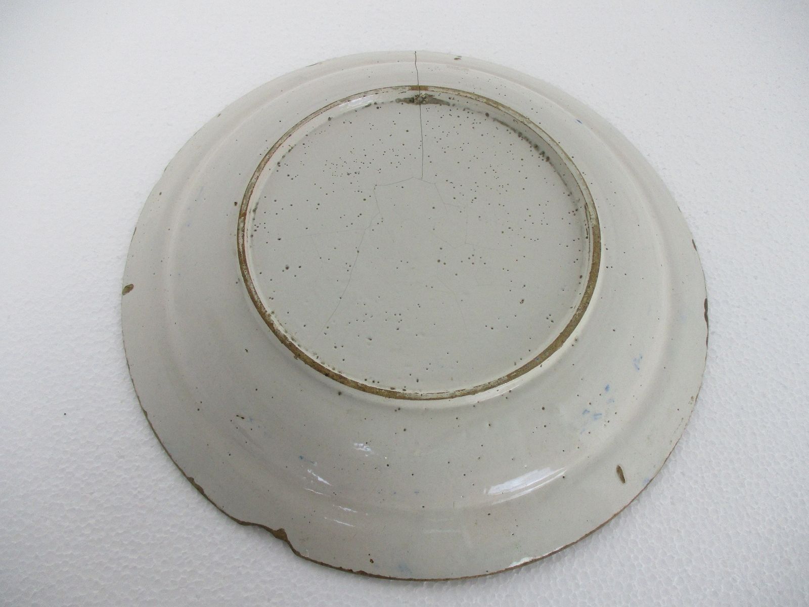 19th Century Delft Wall Hanging Charger Plate Blue White Antique Flower Pattern photo vinterior
