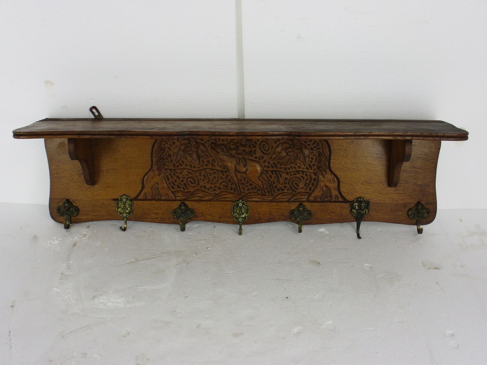 Gorgeous Vintage Hand Carved Wood Coat Kitchen Hat Rack Mid Century Small Deer photo furniture