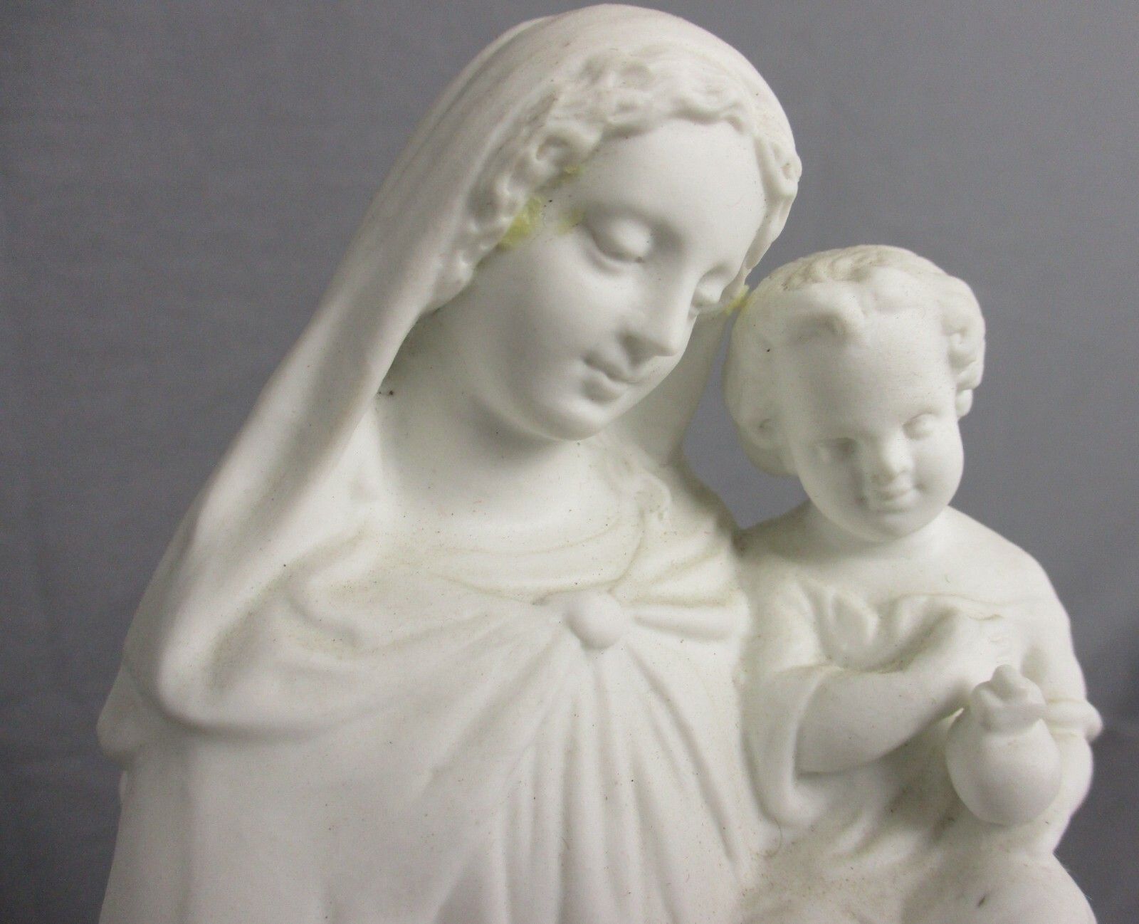 French Antique 1900 Bisque Statue Virgin Mary Our Lady Madonna Infant Jesus 10" photo furniture