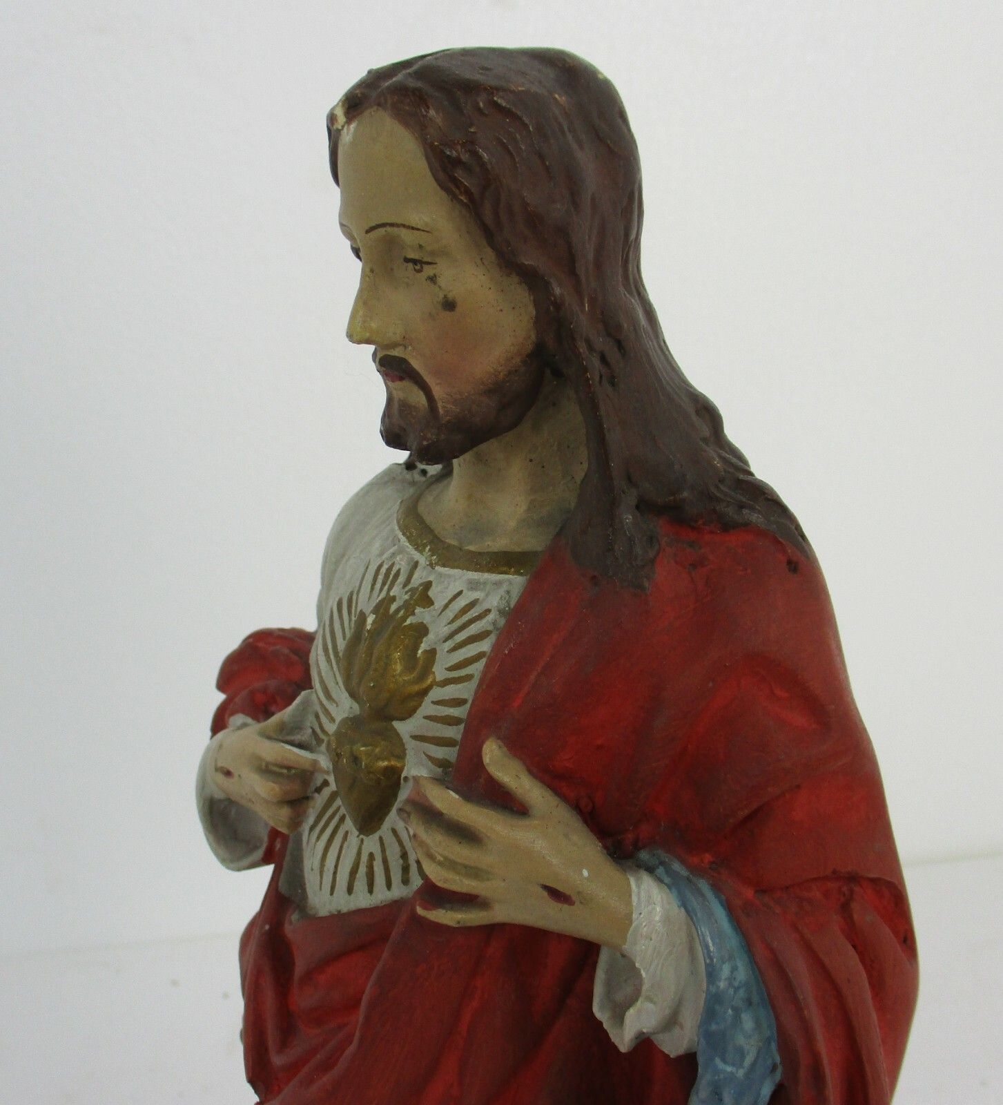 Antique Statue Jesus Christ Savior Sacred Heart Neo Gothic 1900s Plaster 16.53" photo 223.0