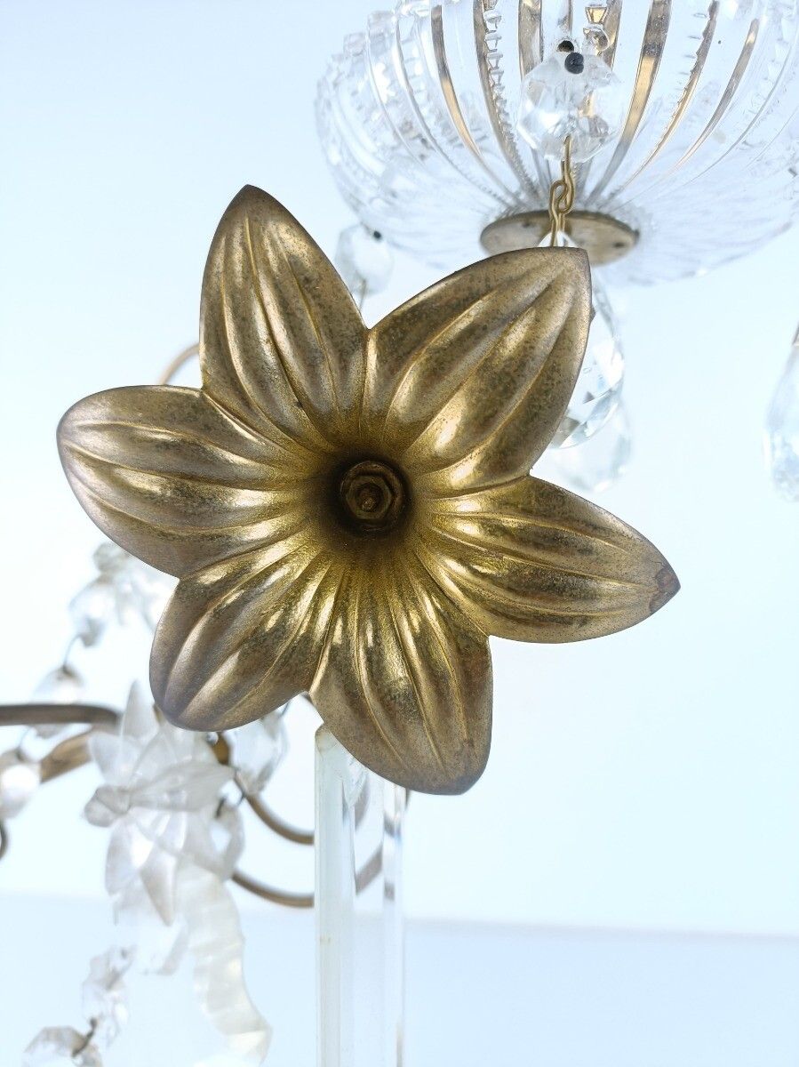 photo for sale Antique Brass Hollywood Regency Floral Candle Holder Candelabra Church Crystal P