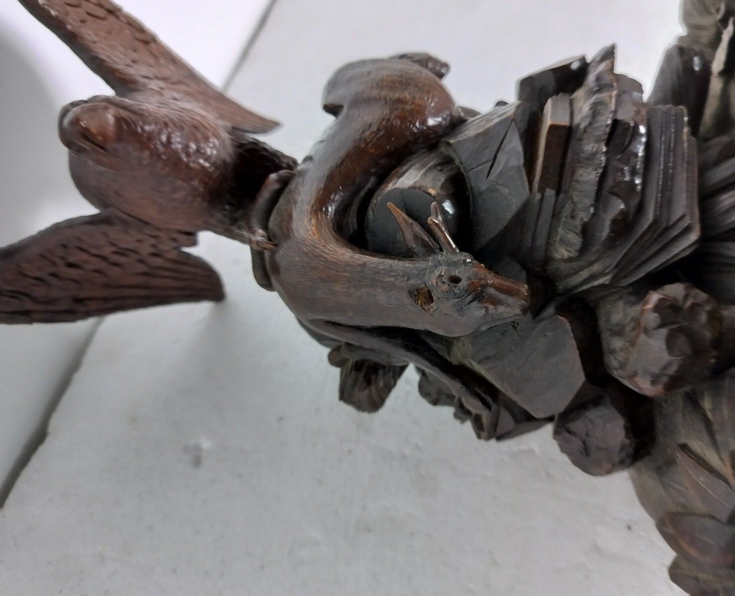 Antique Large Rare Black Forest Wood Carving Inkwell Eagle Forest Animals Stunni photo 788.0
