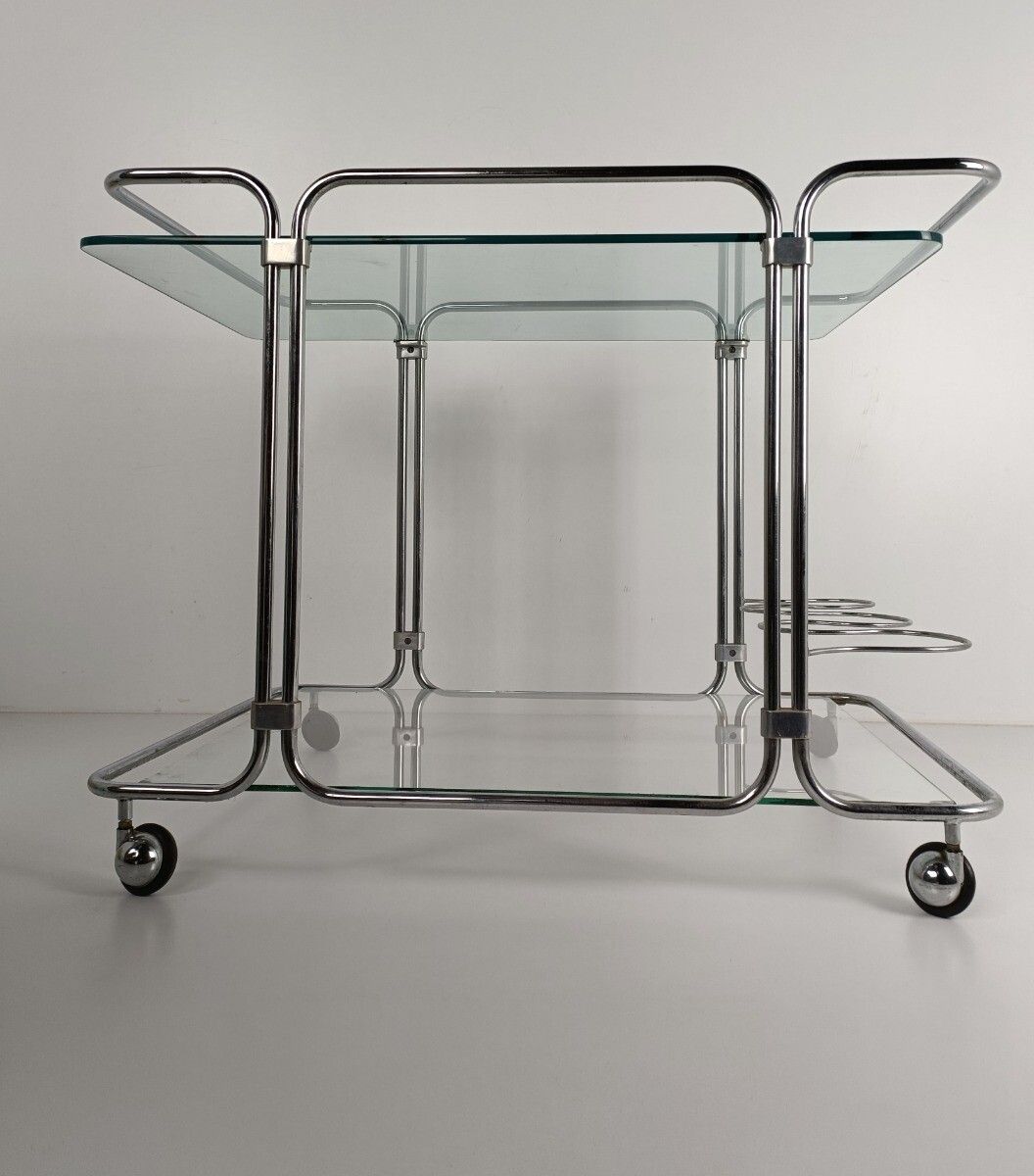 Bar Cocktail Tea Cart Trolley Hollywood Regency Kitchen Island Chrome  Glass Top photo buy