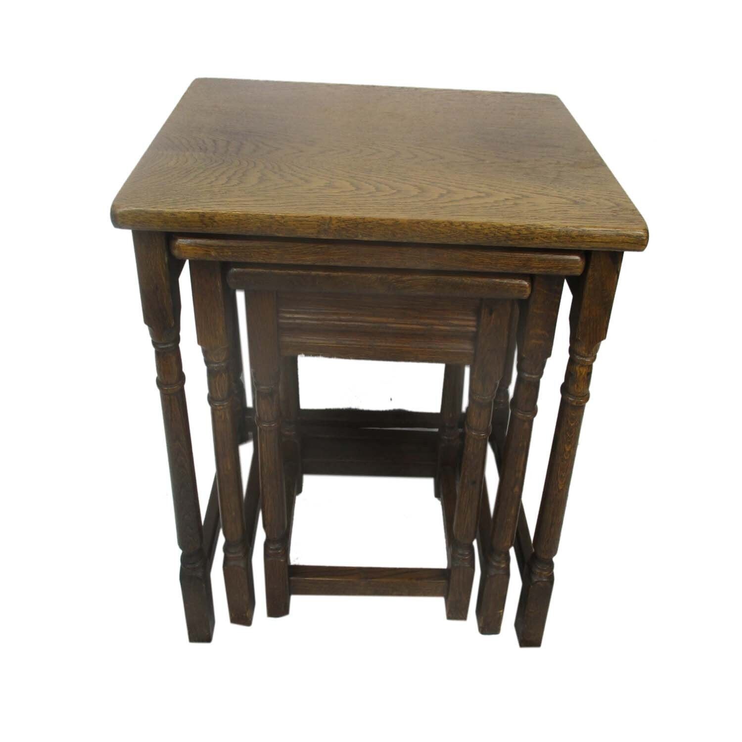 Set Of 3 Wood Stacking Nesting Tables Vintage Mid Century Oak photo buy