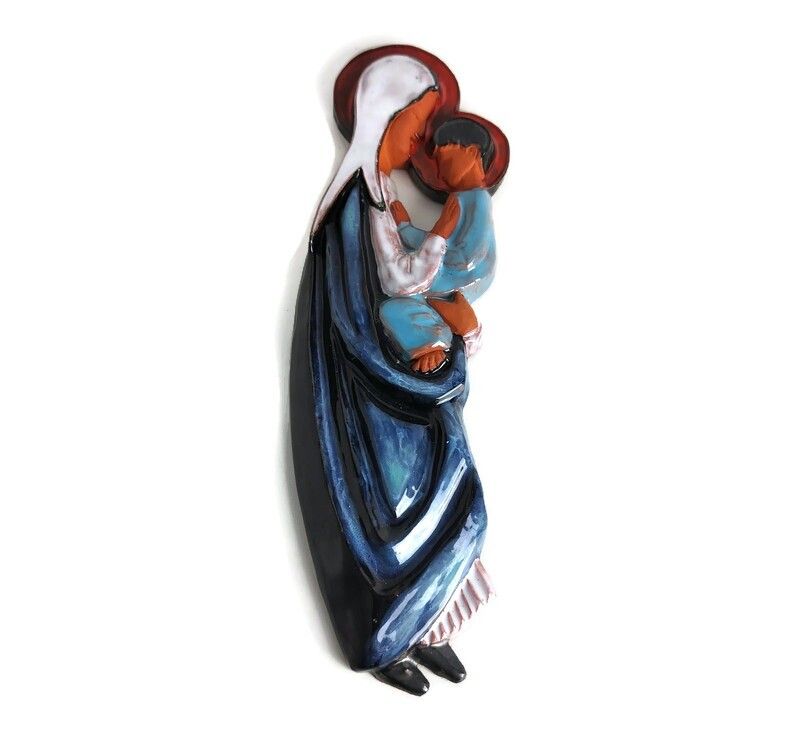 Ceramic Wall Hanging Yang France Madonna Our Lady Virgin Mary With Infant Jesus