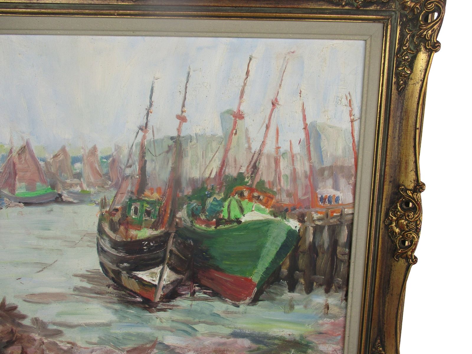 Lovely Painting Marine Marina Zeebrugge Ornate Frame Signed Oil Painting photo Art