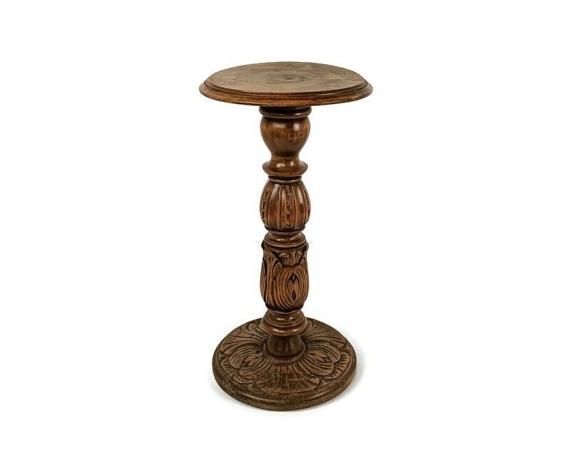Gorgeous Ornate Carved Wooden Pedestal Plant Stand Side Table Farmhouse Style VI