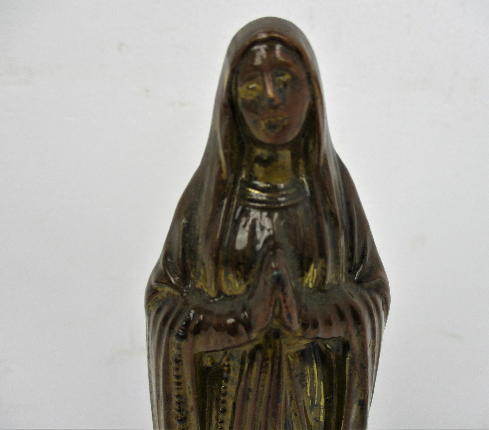 Statue Virgin Mary Our Lady Madonna Infant Jesus Christ Statue Rare Brass On Bas photo for sale