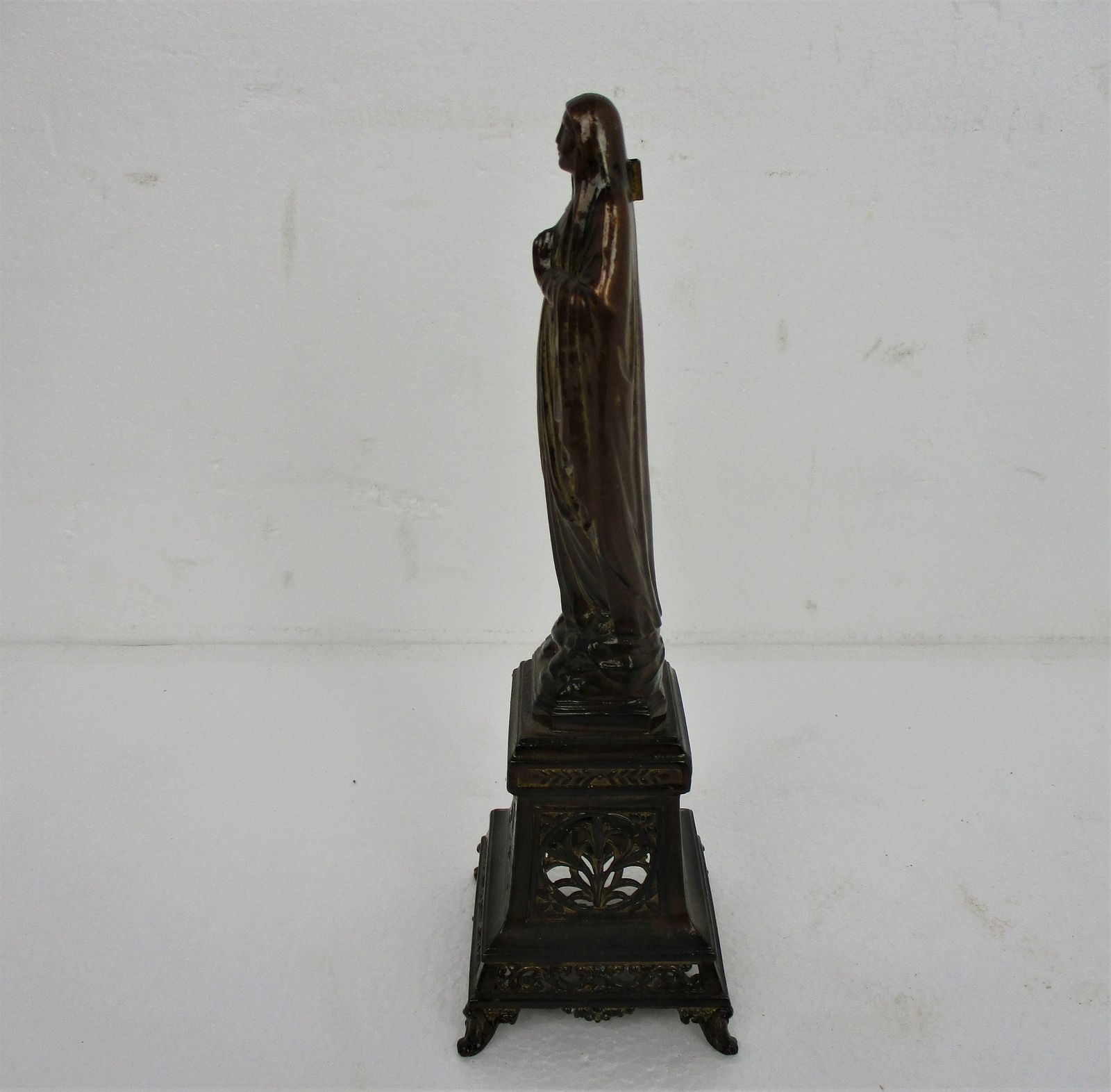 Statue Virgin Mary Our Lady Madonna Infant Jesus Christ Statue Rare Brass On Bas photo vinterior