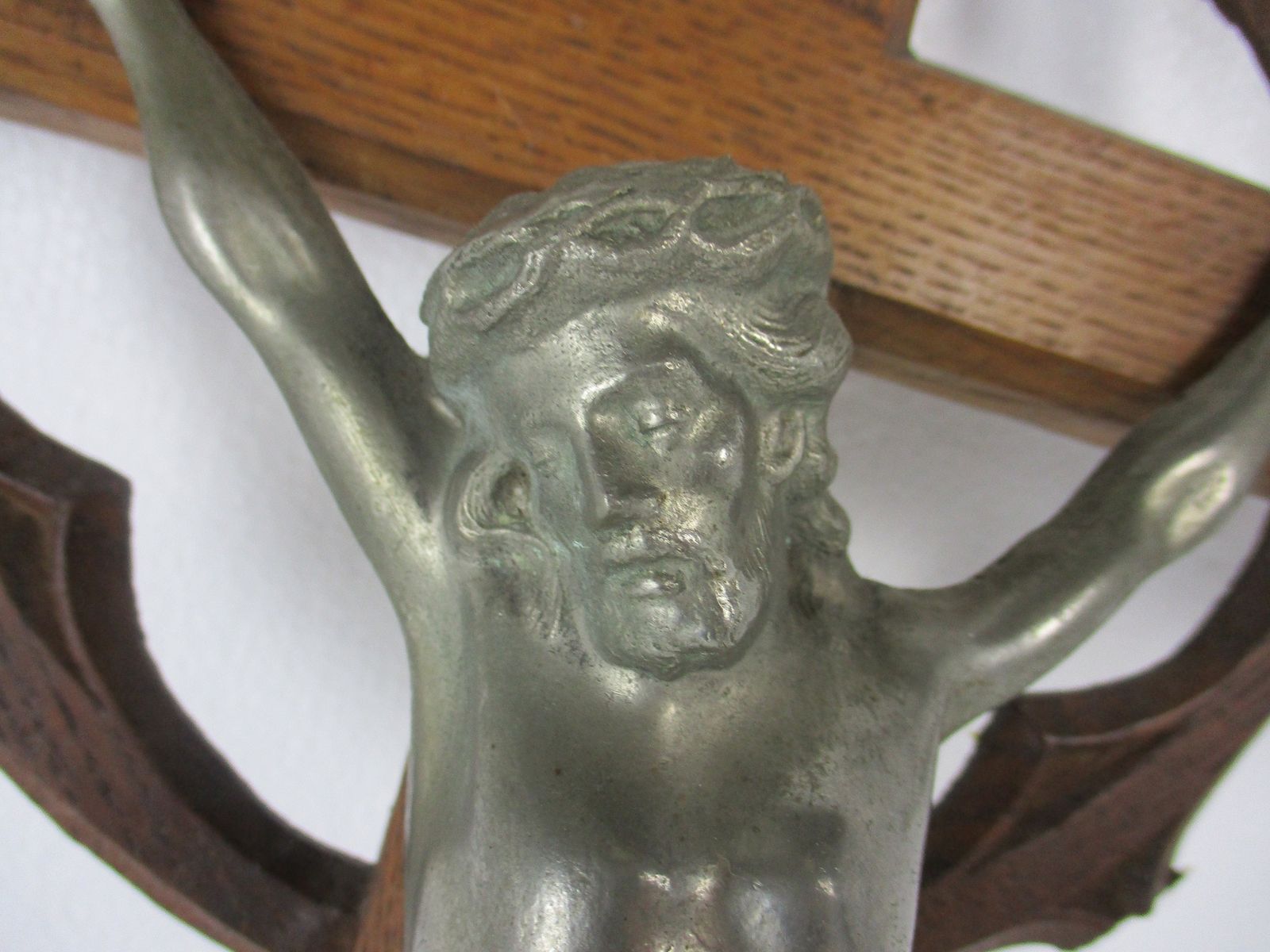 Xl Hand Carved Wood Oak Hanging Ornate Church Chapel Crucifix French Fleur De Li photo Art