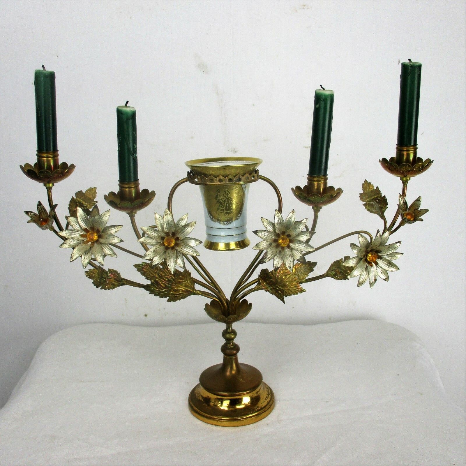 Brass Hollywood Regency Floral Candle Holder Candelabra 4 Arm Karlsbader Planter photo furniture