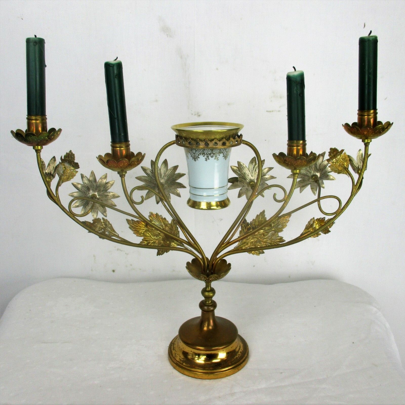 photo for sale Brass Hollywood Regency Floral Candle Holder Candelabra 4 Arm Karlsbader Planter
