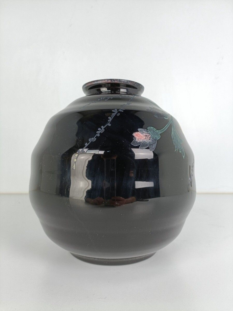 Art Deco Art Glass Vase Booms Glass, Belgium Signed F Merlin Hand Painted Flower photo 97.0