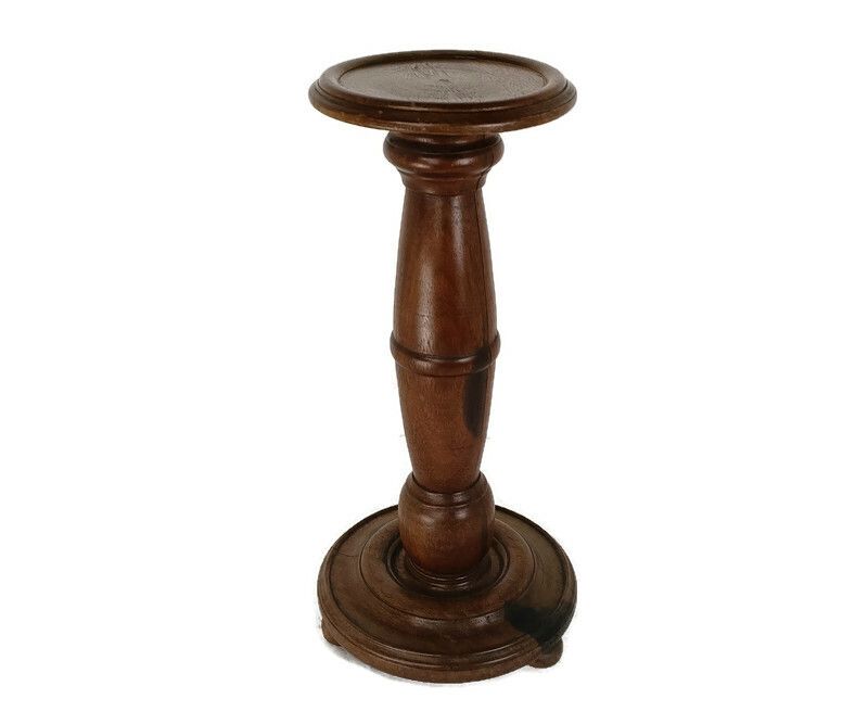 Large Robust Pedestal Plant Stand Side Table Carved Wood Beautiful Barn Style VI