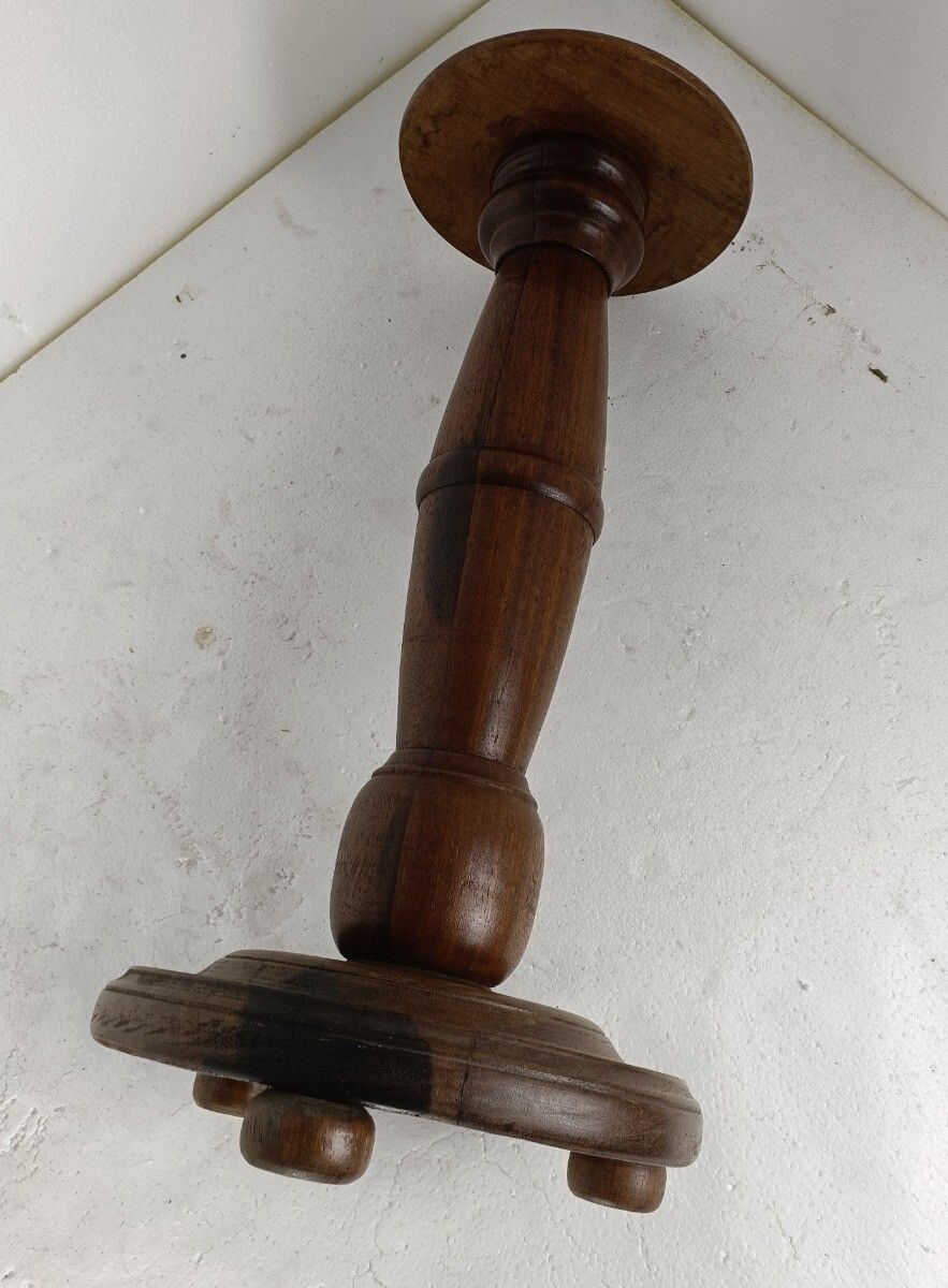 Large Robust Pedestal Plant Stand Side Table Carved Wood Beautiful Barn Style VI photo vinterior