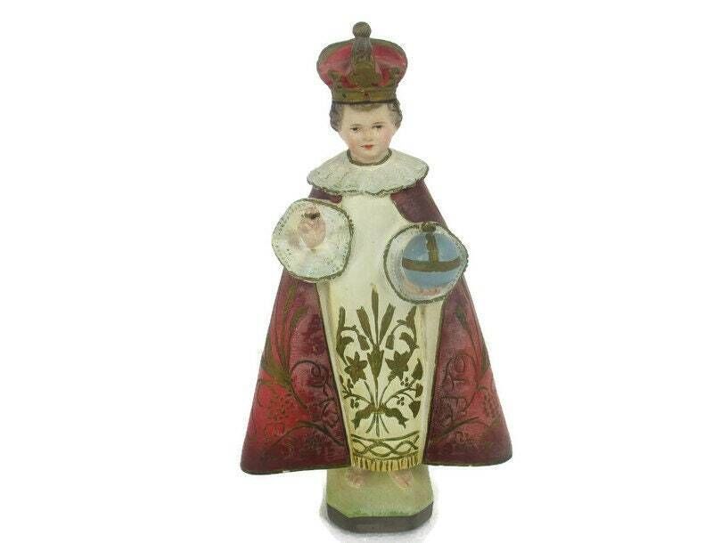 Statue Infant Of Prague Infant Jesus Santo Nino Plaster Collector 30s 12.99&Quot