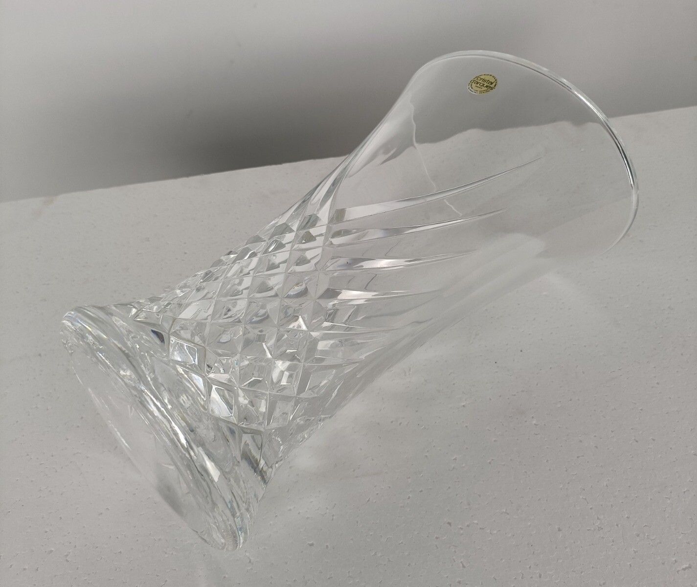 Art Glass Crystal Vase Clear Cut Etched Large Gorgeous Crystal D'arques France V photo vinterior