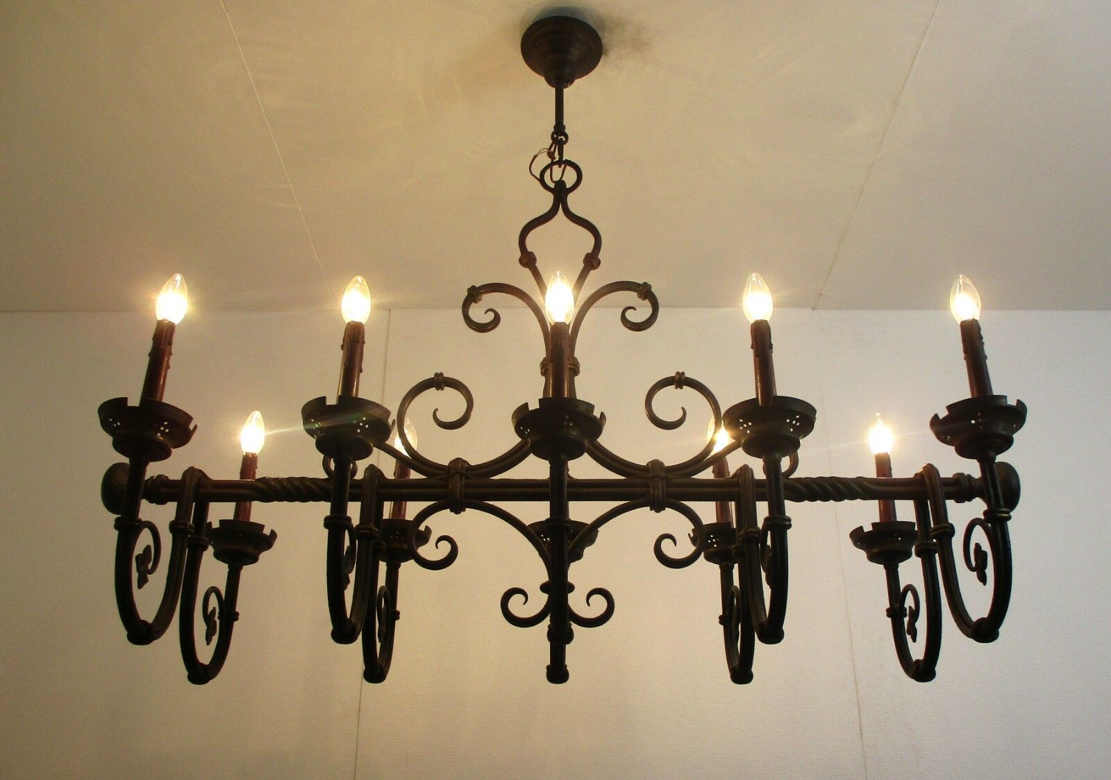 Gothic Wrought Iron French 19th Century  10 Lights Arms Chandelier Lamp  Htf photo for sale
