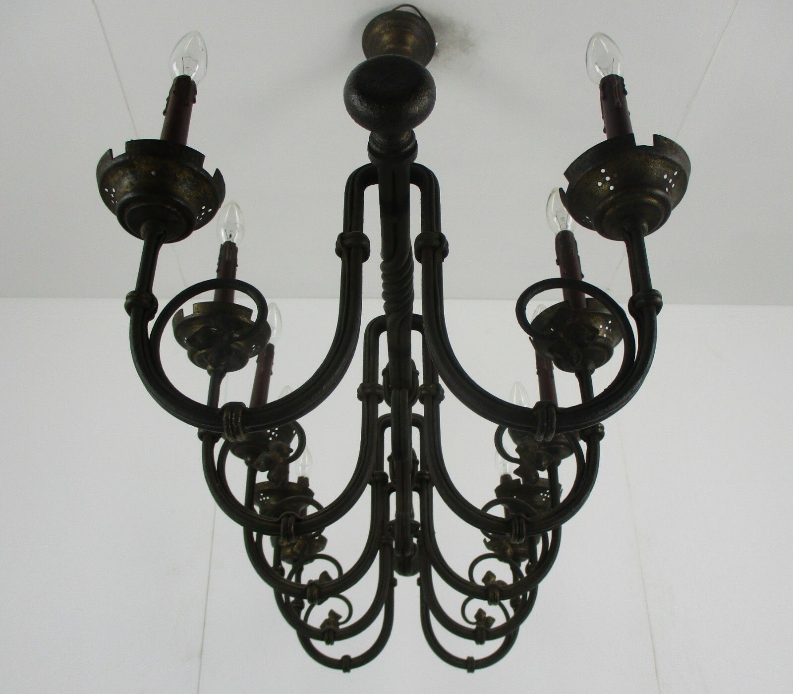 Gothic Wrought Iron French 19th Century  10 Lights Arms Chandelier Lamp  Htf photo 3710.0