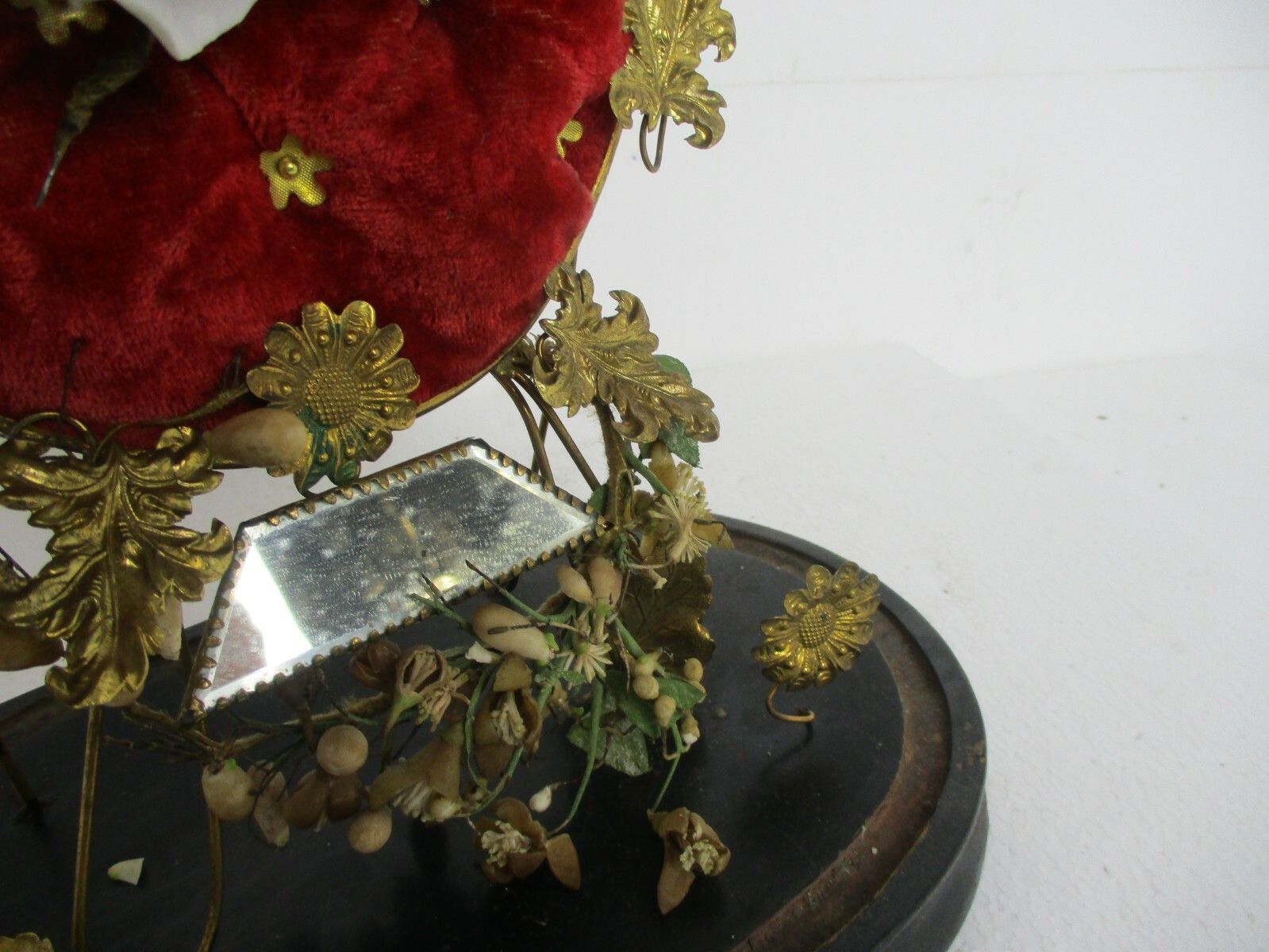 Antique 1800 Victorian French Bridal Wedding Dome Gold Gilt Leaves Ormolu Birds photo vinterior