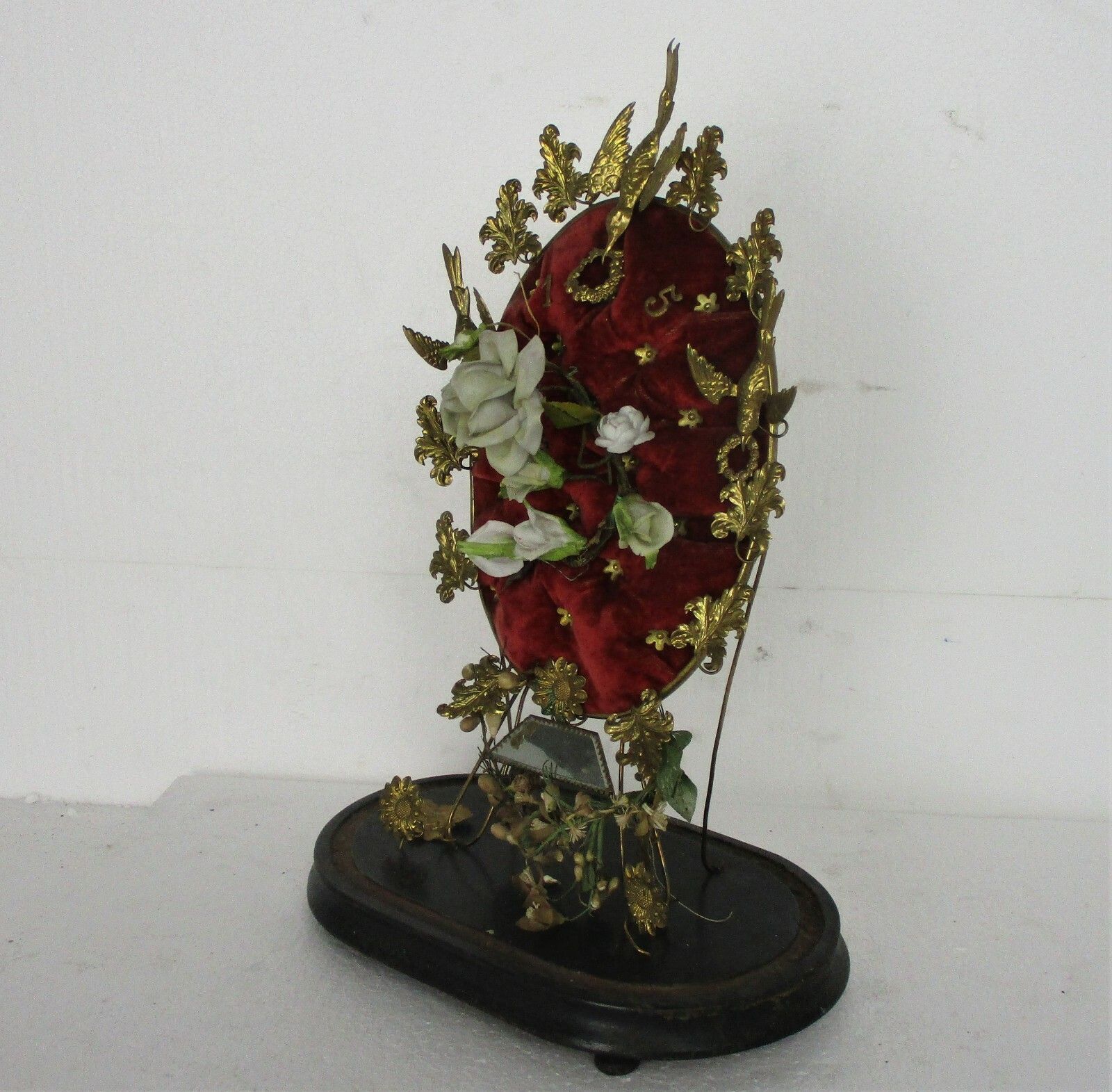 Antique 1800 Victorian French Bridal Wedding Dome Gold Gilt Leaves Ormolu Birds photo vintage