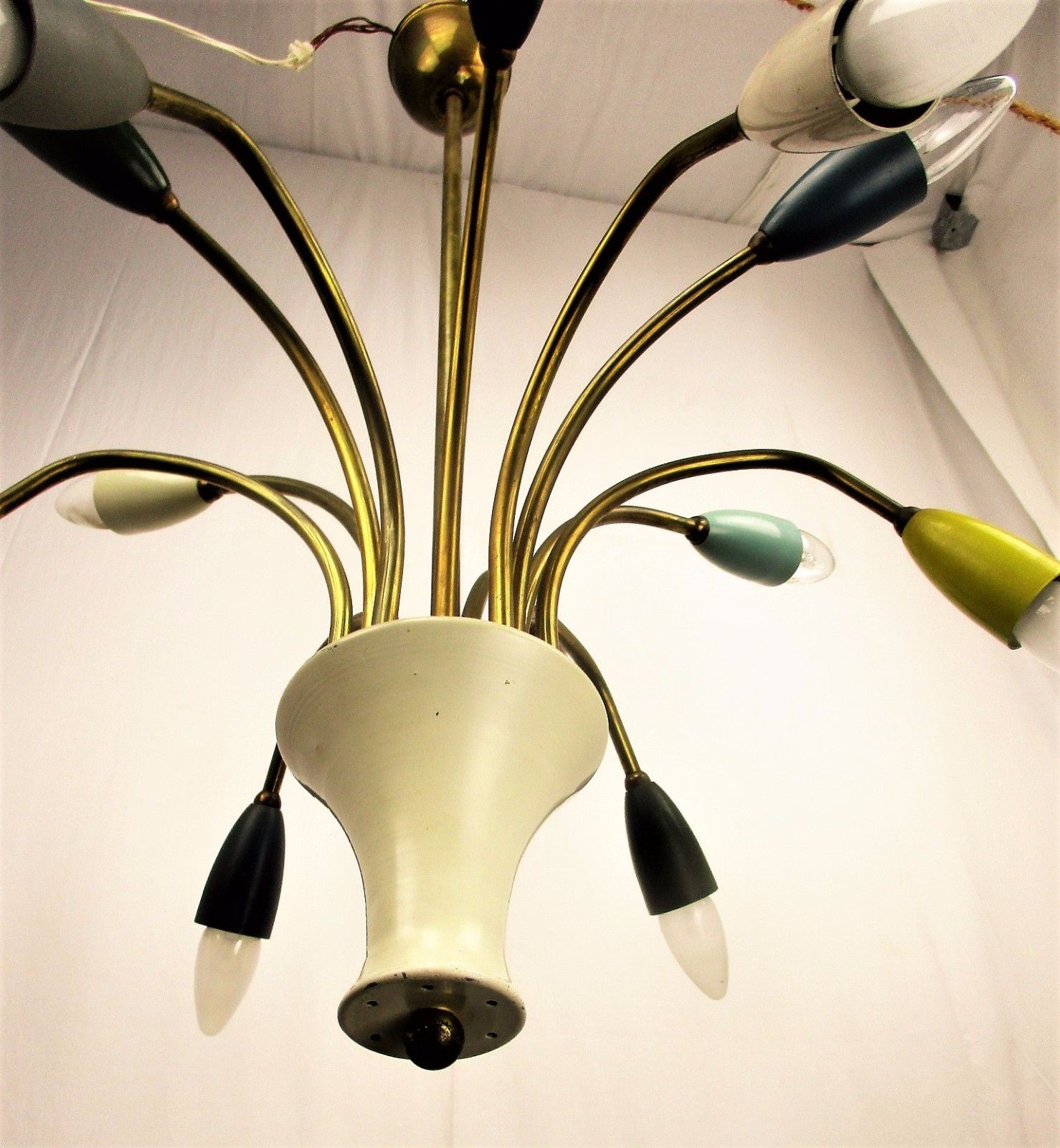 Italian 12 Arm Light Spider Sputnik Atomic Chandelier Metal Shades Era Stilnovo photo vinterior