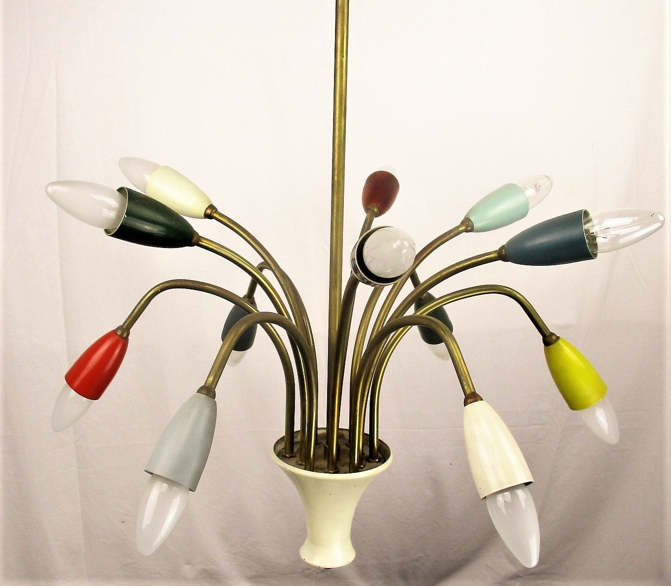 Italian 12 Arm Light Spider Sputnik Atomic Chandelier Metal Shades Era Stilnovo photo buy