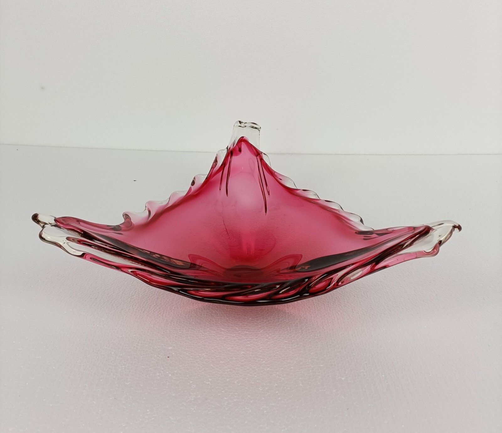 Gorgeous Bowl Dish Centerpiece Cranberry  Clearart Glass Murano Italy  Hand Made photo buy