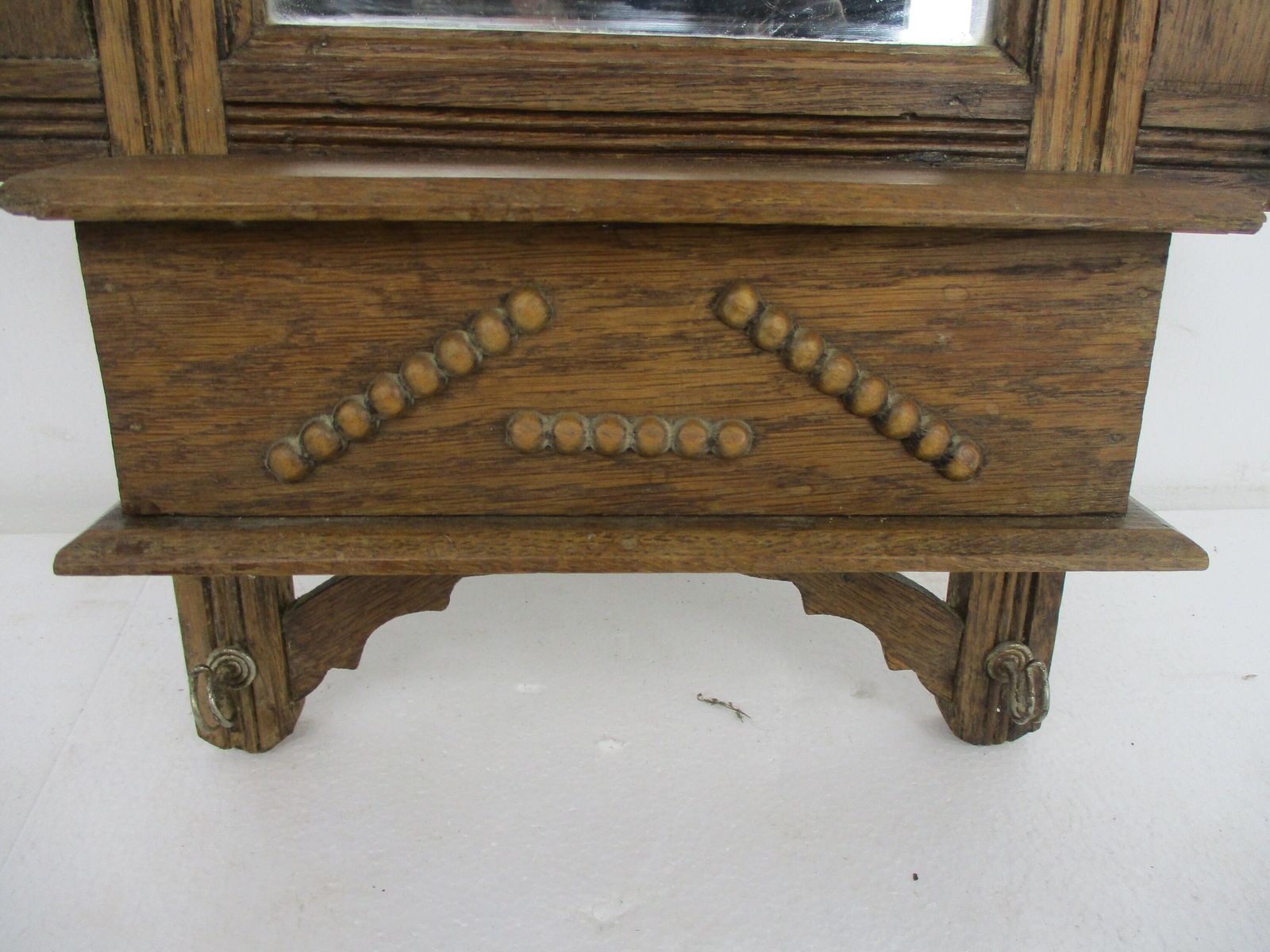 Vintage Hand Carved Wood Kitchen Apothecary Wall Cabinet Beveled Glass Mirror Co photo for sale