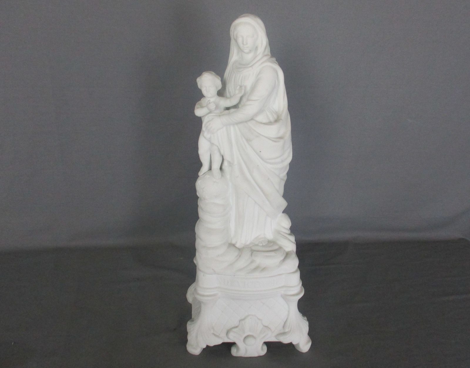 Antique 1900 Bisque Statue Virgin Mary Our Lady Victoire Madonna Infant Jesus  1