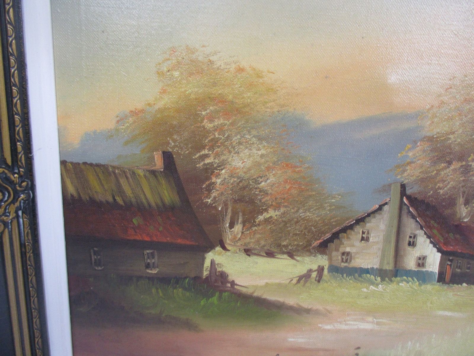 Oil Painting Canvas Framed Landscape Farm Windmill Creek Peaceful Signed photo for sale