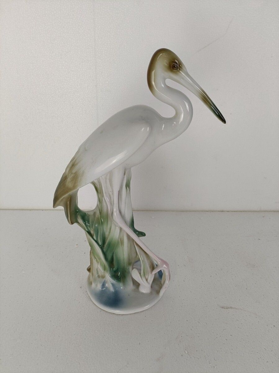 Large Porcelain Figure Heron, Crane By Porfin Cluj Napoca, Iris Mid Century Vint photo 142.0