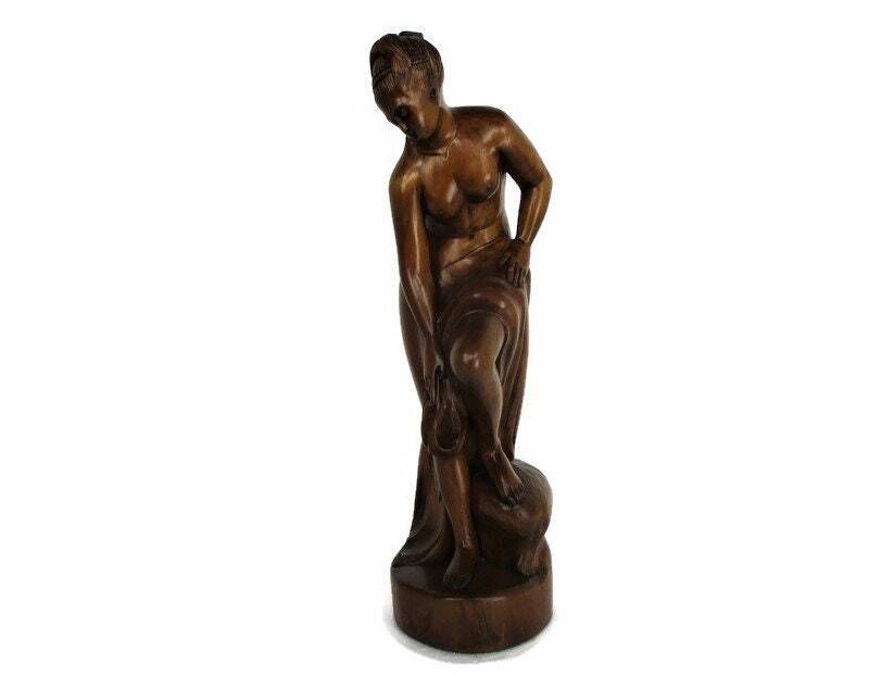 L Hand Carved Wood Statue Lady Nude Signed De Hondt Willy Piece Of Art Figure
