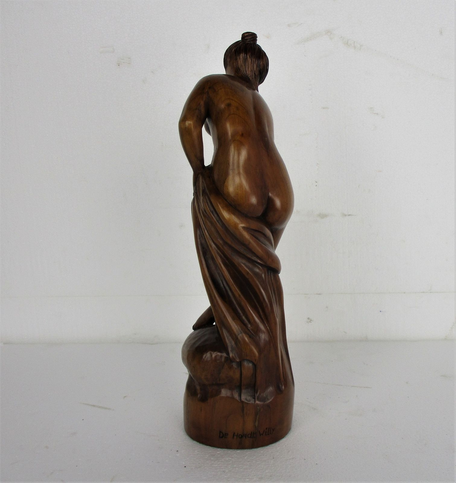 L Hand Carved Wood Statue Lady Nude Signed De Hondt Willy Piece Of Art Figure photo buy