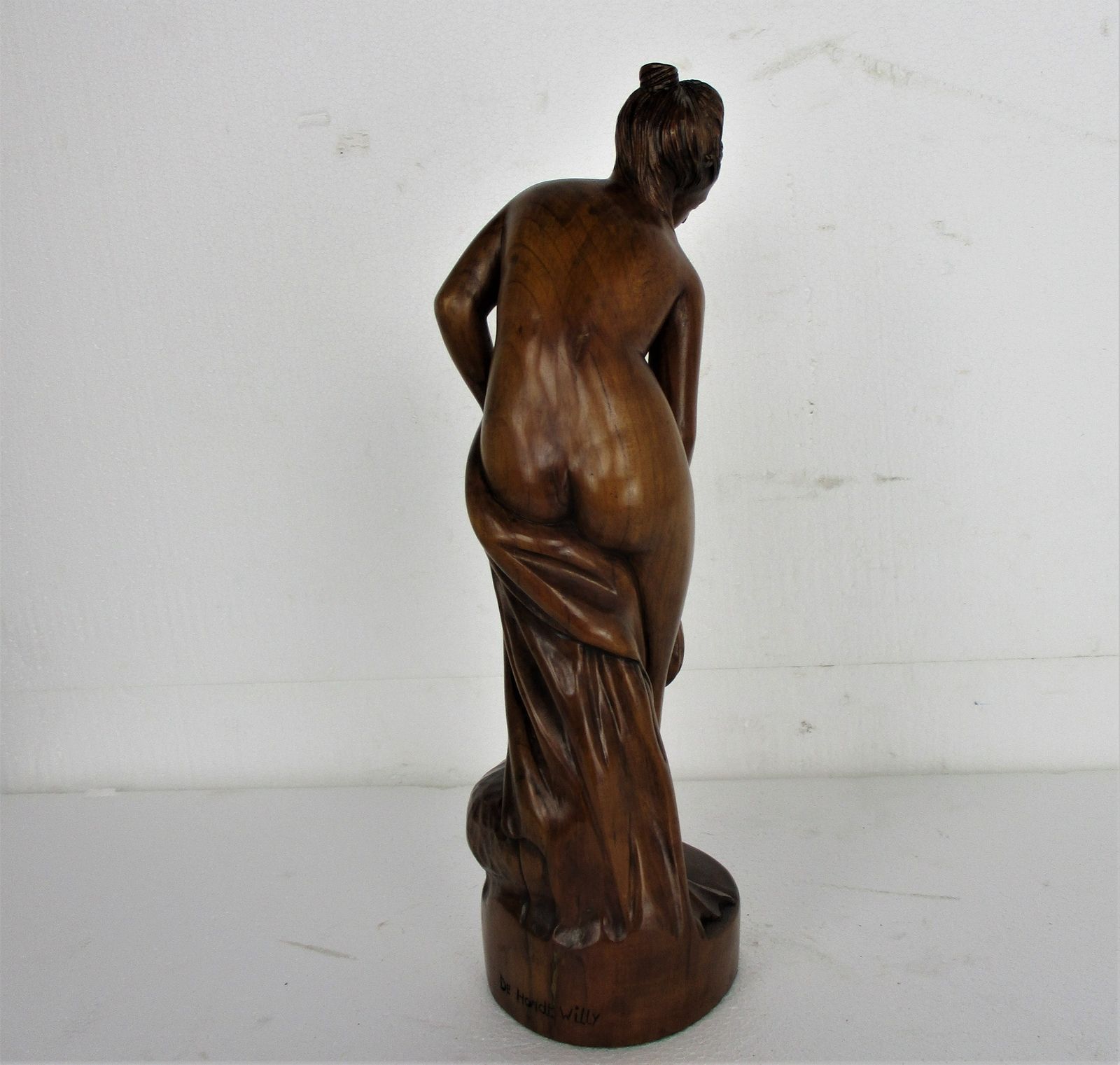 L Hand Carved Wood Statue Lady Nude Signed De Hondt Willy Piece Of Art Figure photo vintage