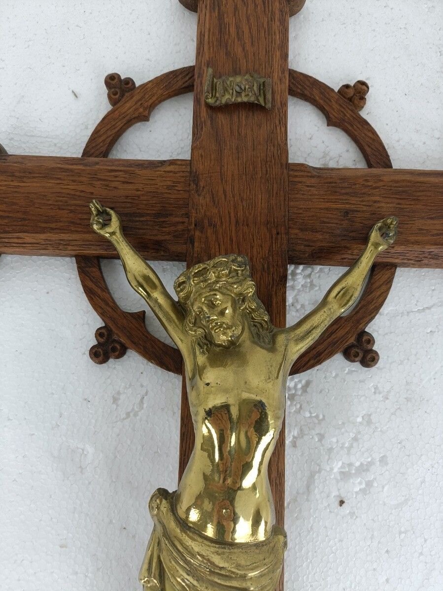 Hand Carved Wood  French Hanging Ornate Crucifix Cross Jesus Christ Fleur De Lis photo Art