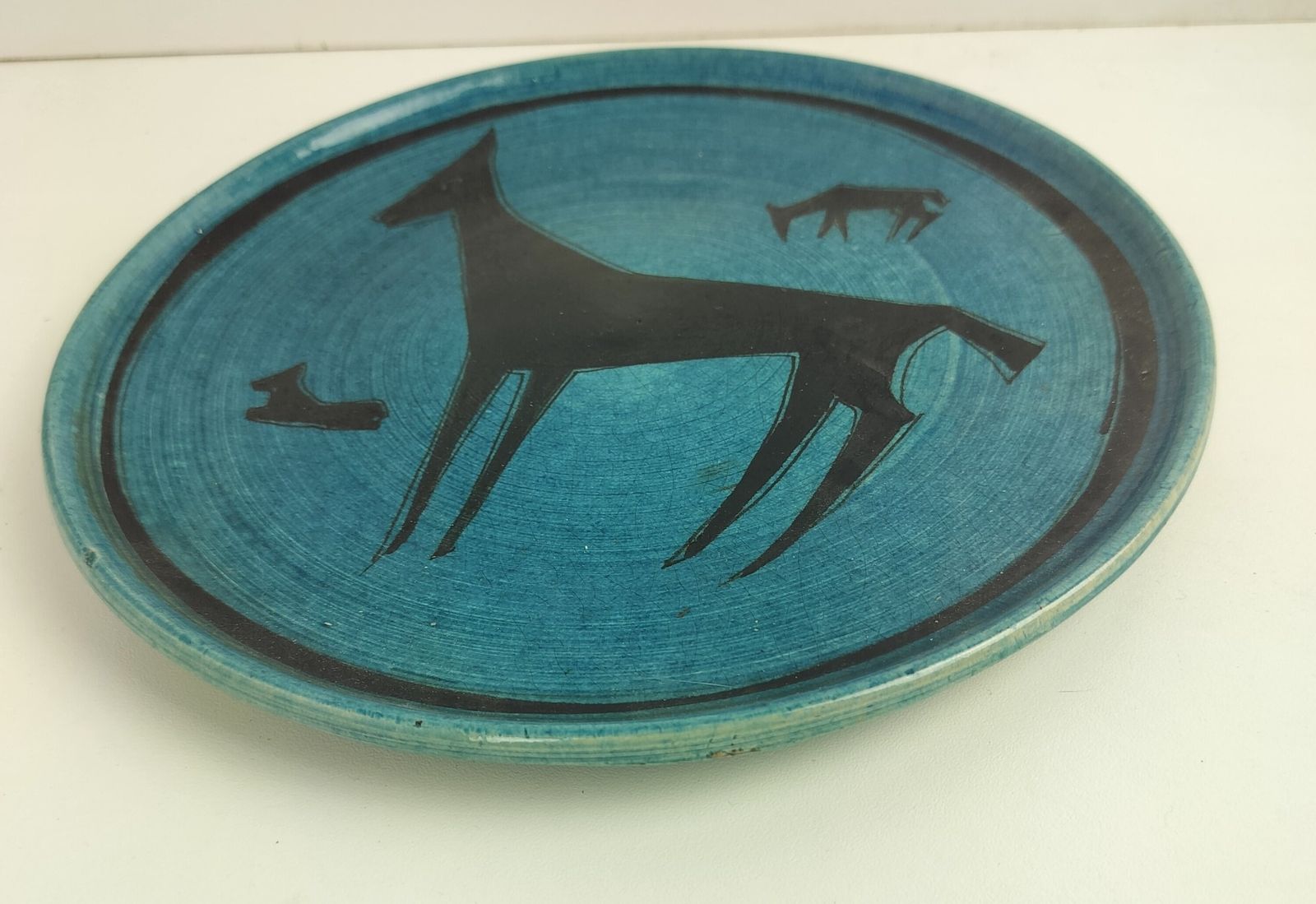 Art Deco Hand Painted Charger Decorative Plate Cateau Style Dog Wall Hanging photo Art