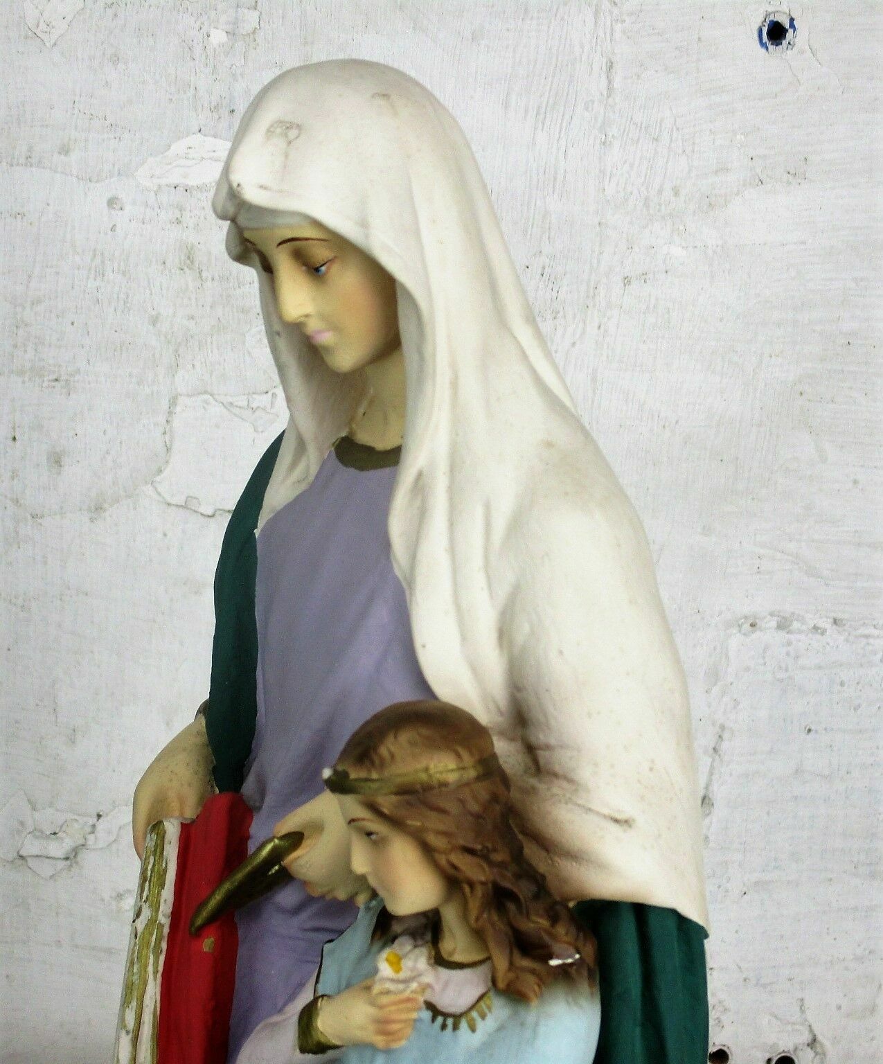 L Statue Saint Anne Virgin Mary As A Child Reading Old Testament Polychrome Htf photo vintage