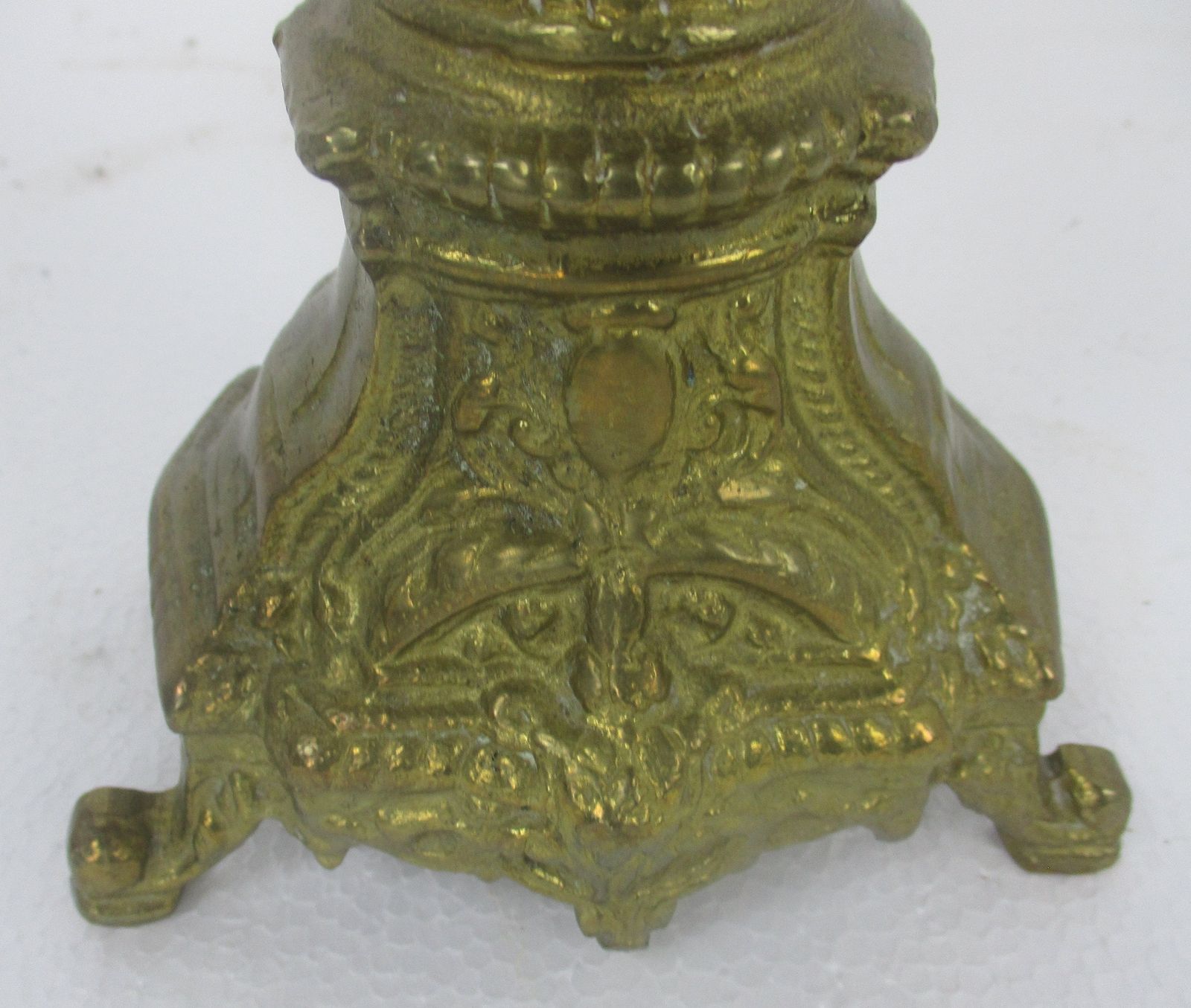 Pair Couple Antique  Gorgeous Brass Ornate Embossed 5 Arm Candle Holder Sticks C photo for sale