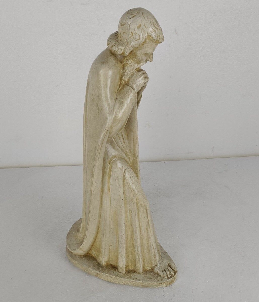 Statue Saint Praying Plaster Large Church Vintage Kneeling Xl photo vintage