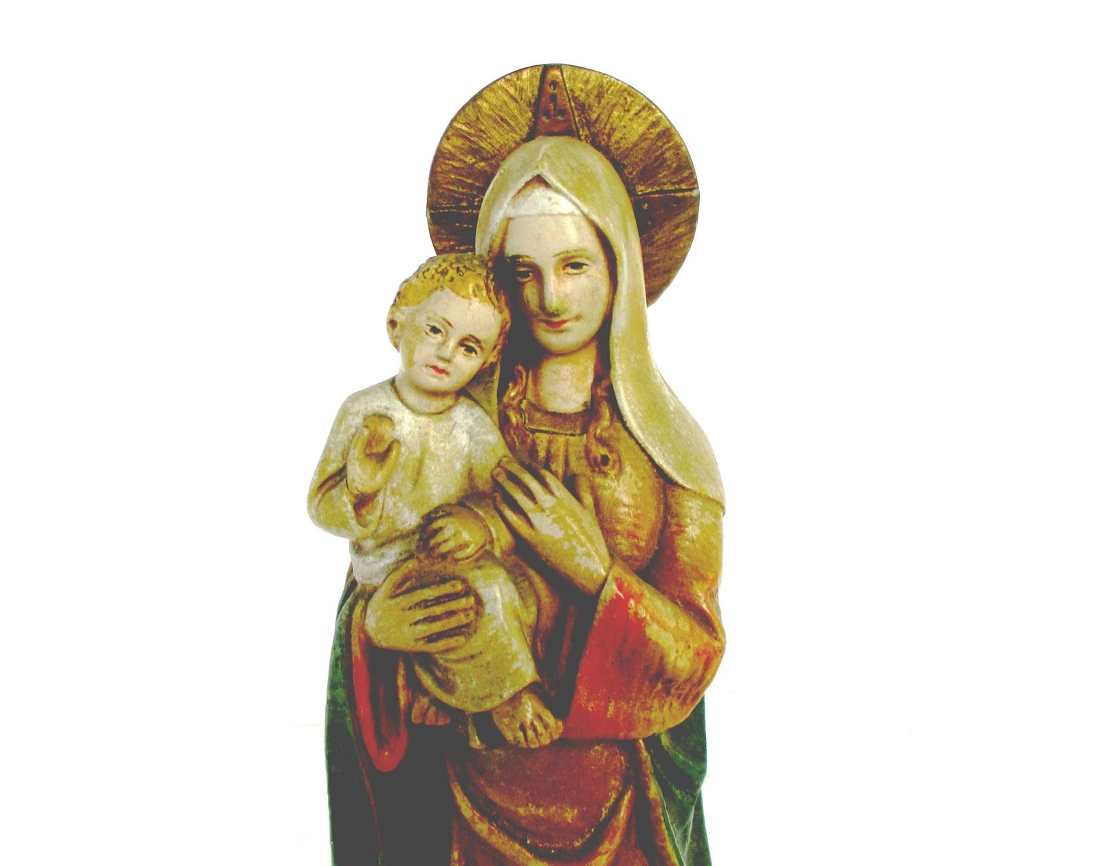 Vintage Our Lady Madonna Virgin Mary Infant Child Plaster Polychrome Beautiful 1 photo for sale